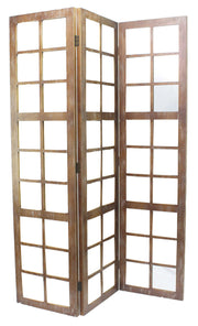 63 X 84 Brown Wood Mirror Screen-Room Dividers-DECOROLALA