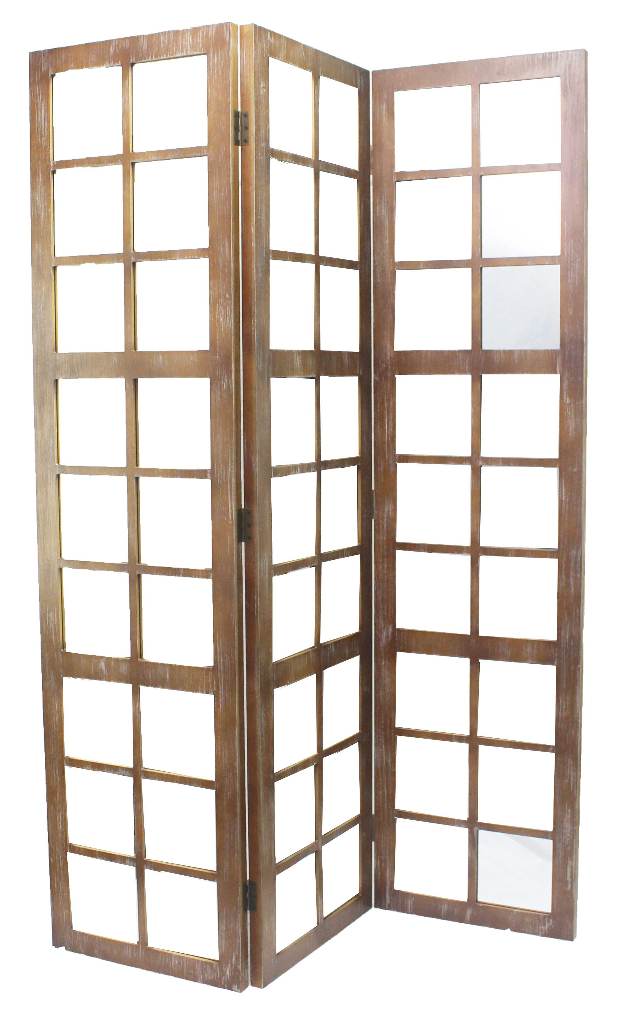 63 X 84 Brown Wood Mirror Screen-Room Dividers-DECOROLALA