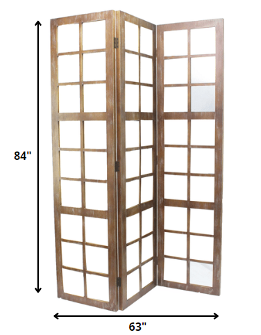 63 X 84 Brown Wood Mirror Screen-Room Dividers-DECOROLALA