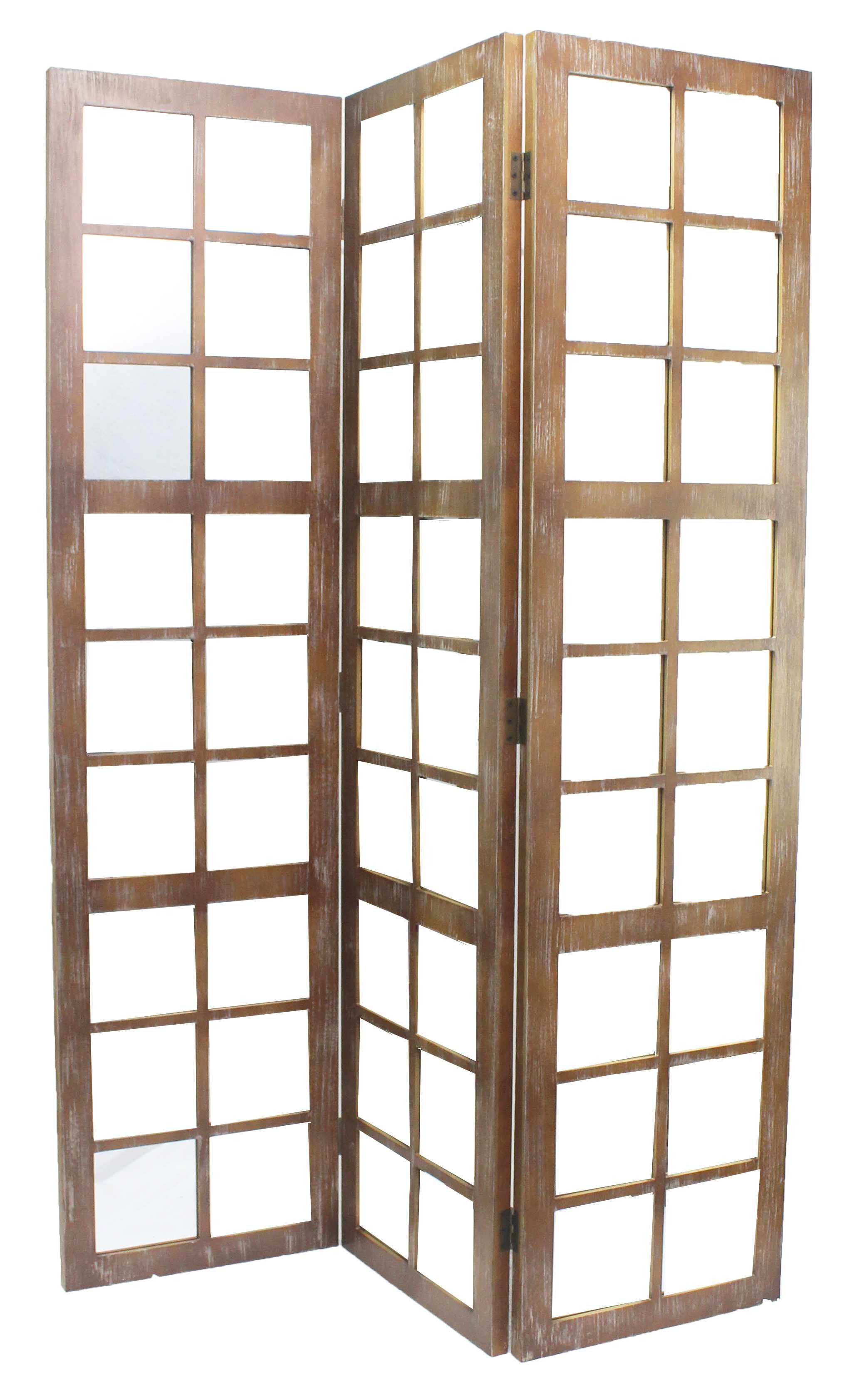 63 X 84 Brown Wood Mirror Screen-Room Dividers-DECOROLALA