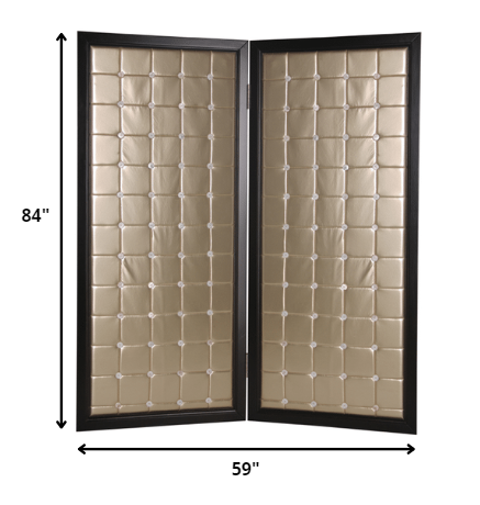 59" X 84" Gold Wood & Fabric Screen-Room Dividers-DECOROLALA