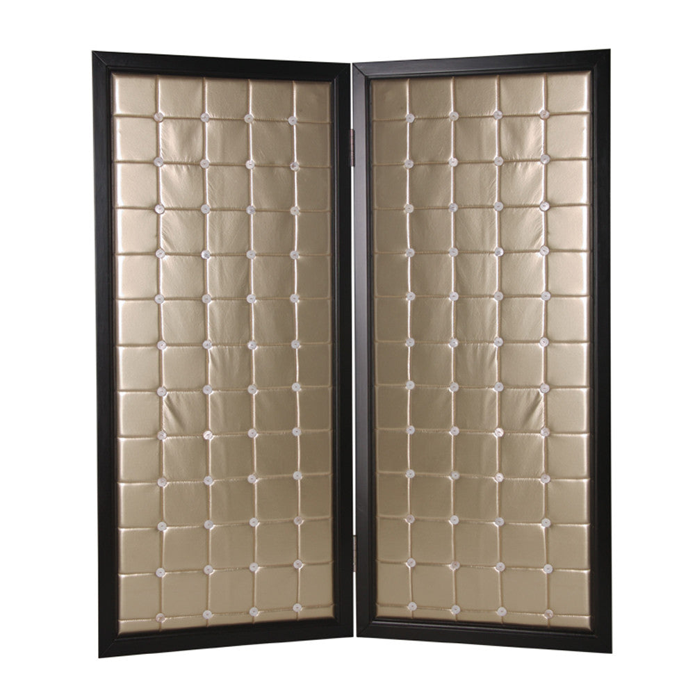59" X 84" Gold Wood & Fabric Screen-Room Dividers-DECOROLALA