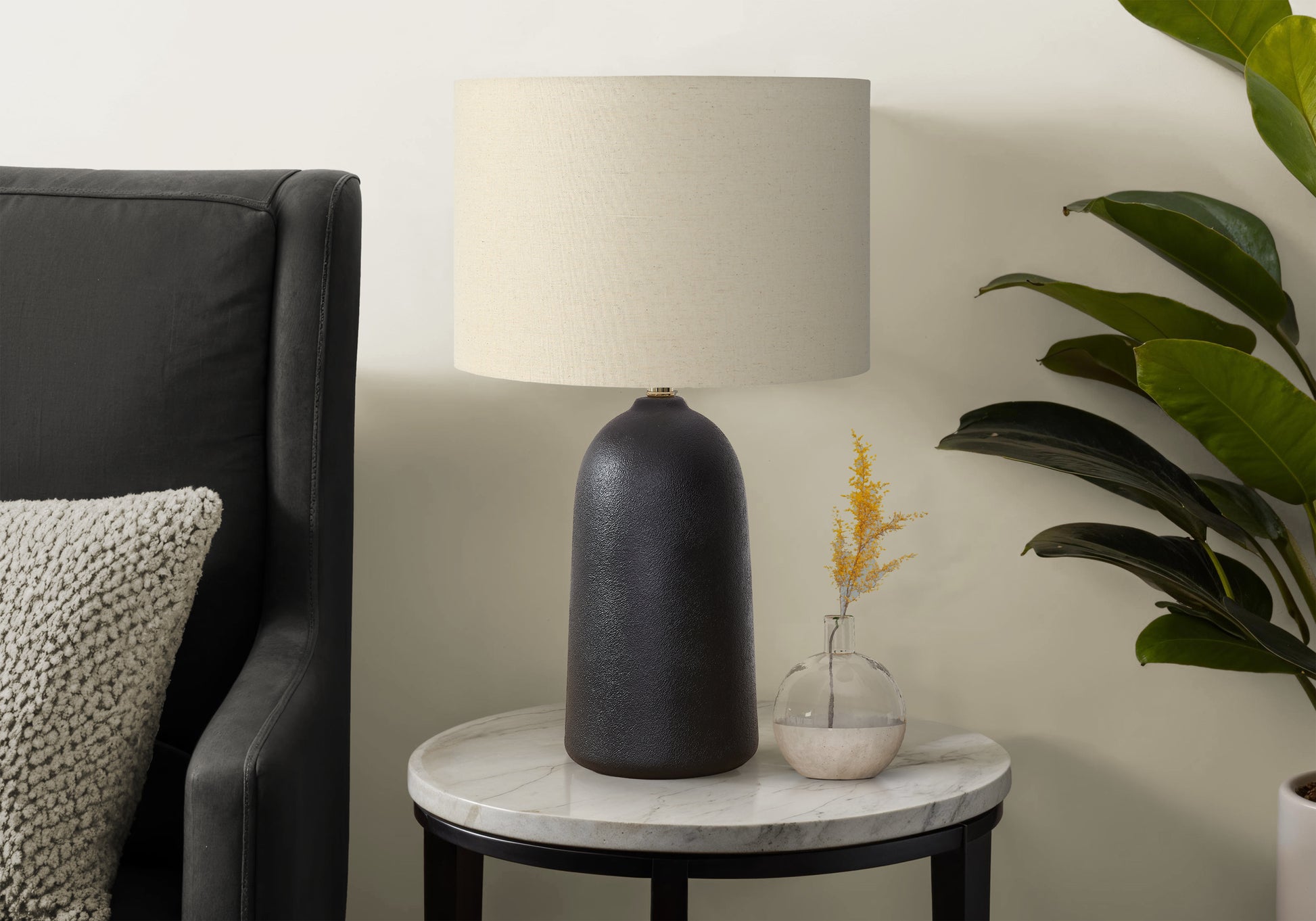 27"H Beige Ceramic Table Lamp with Linen Shade-Lighting-DECOROLALA
