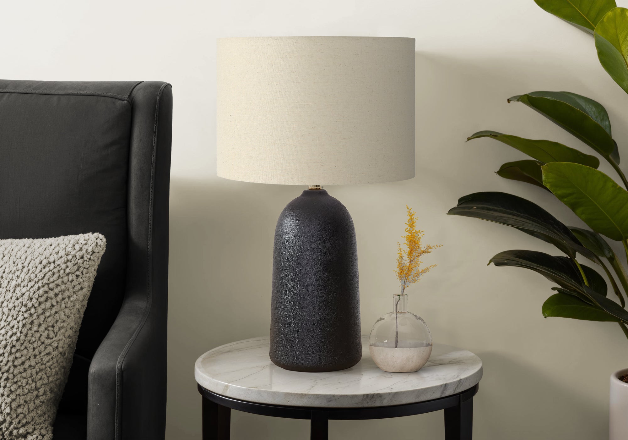 27"H Beige Ceramic Table Lamp with Linen Shade-Lighting-DECOROLALA