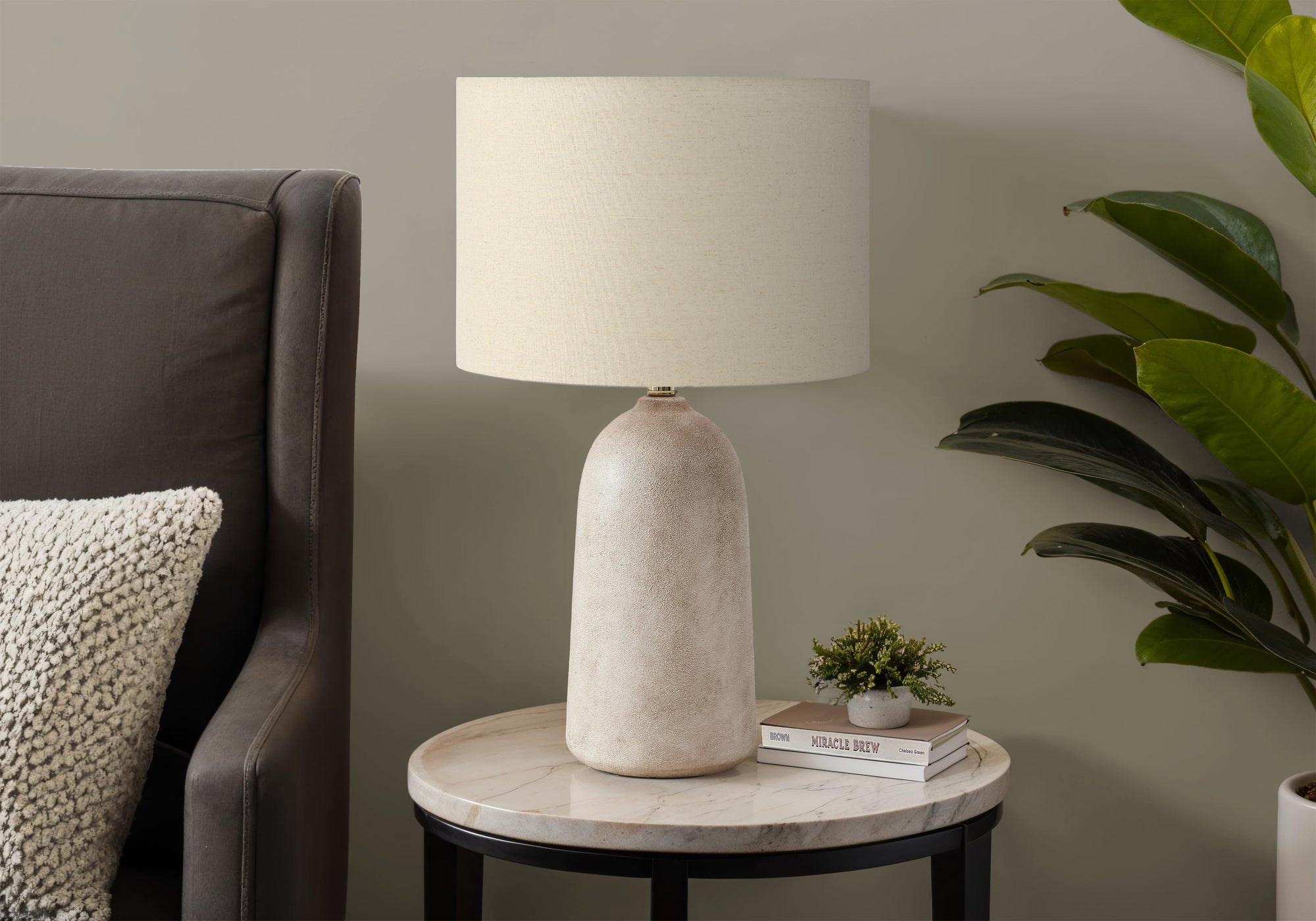 27"H Beige Ceramic Table Lamp with Linen Shade-Lighting-DECOROLALA
