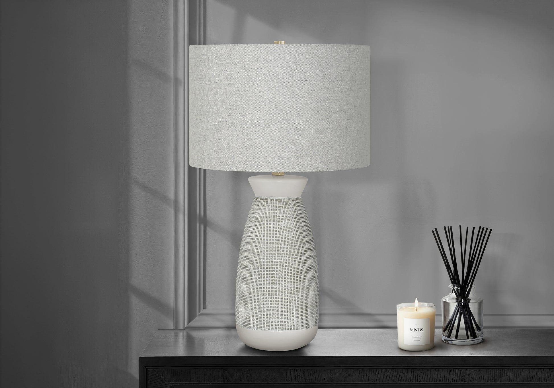 27"H Cream Ceramic Table Lamp with Beige Shade-Lighting-DECOROLALA
