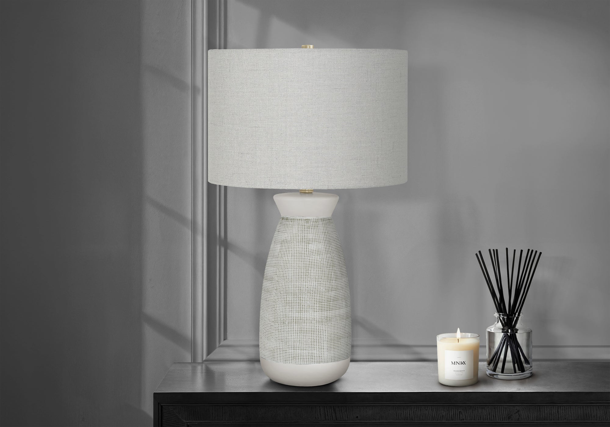 27"H Cream Ceramic Table Lamp with Beige Shade-Lighting-DECOROLALA