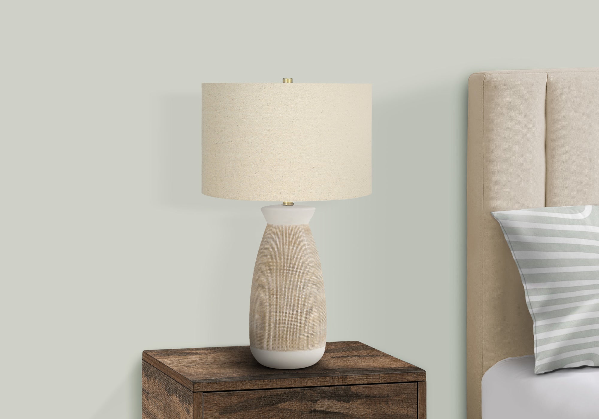 27"H Cream Ceramic Table Lamp with Beige Shade-Lighting-DECOROLALA