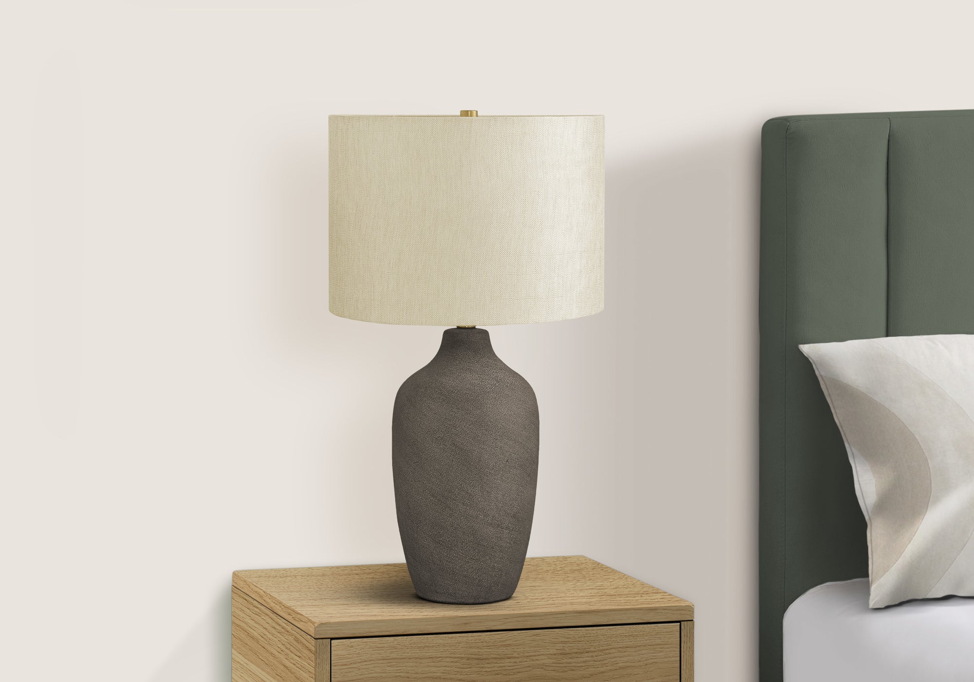 27"H Grey Ceramic Table Lamp with Beige Shade-Lighting-DECOROLALA