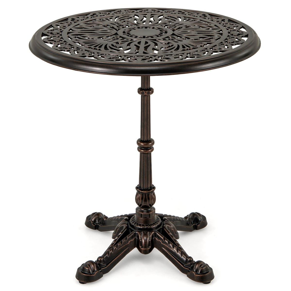 27Inch Round Cast Aluminum Patio Bistro Table with Hollow Top-Copper-Patio Coffee Tables-DECOROLALA