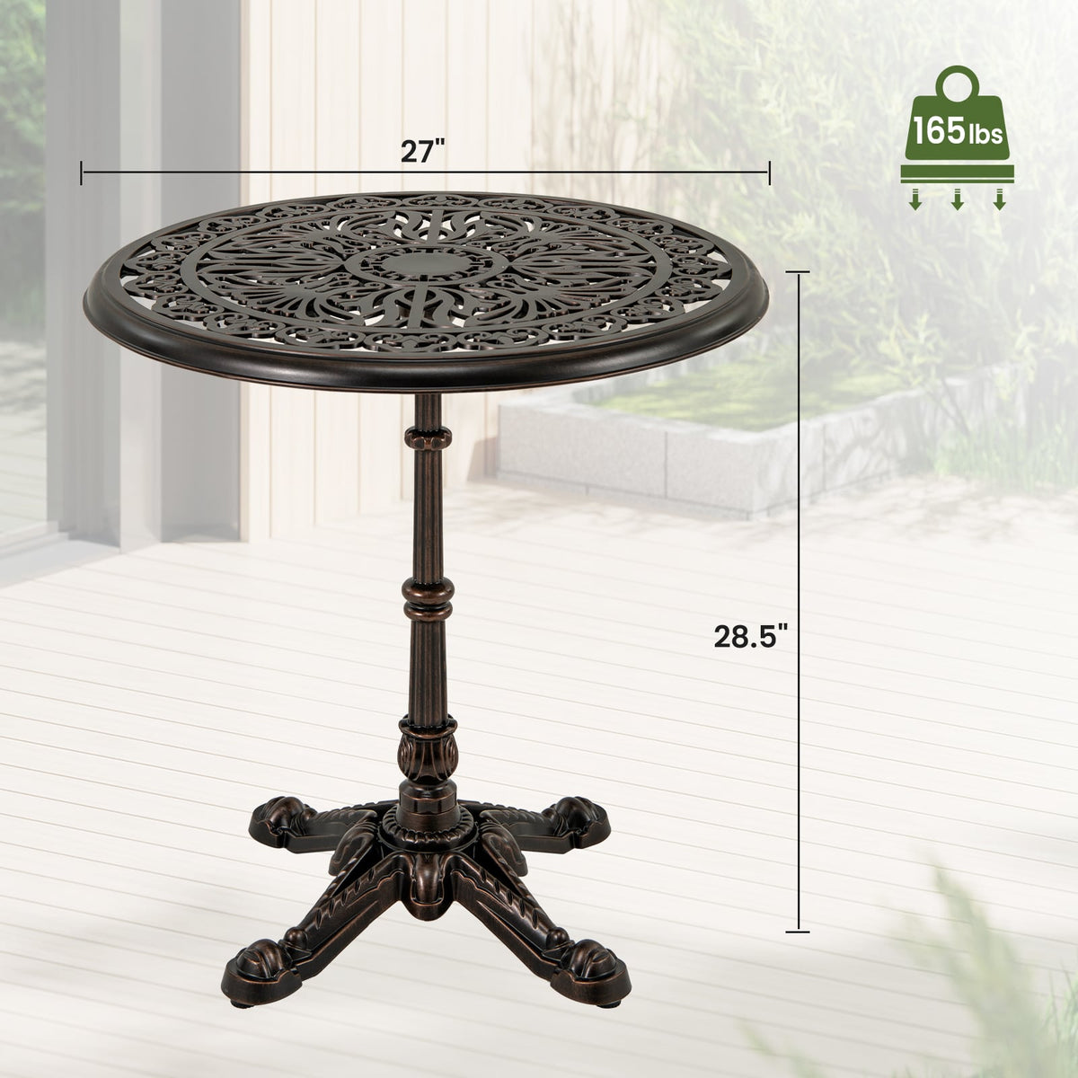 27Inch Round Cast Aluminum Patio Bistro Table with Hollow Top-Copper-Patio Coffee Tables-DECOROLALA