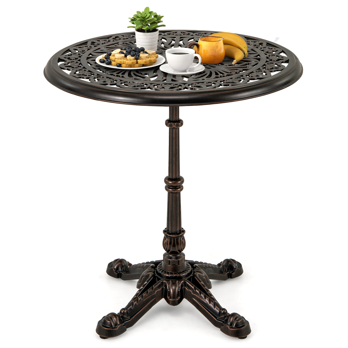 27Inch Round Cast Aluminum Patio Bistro Table with Hollow Top-Copper-Patio Coffee Tables-DECOROLALA