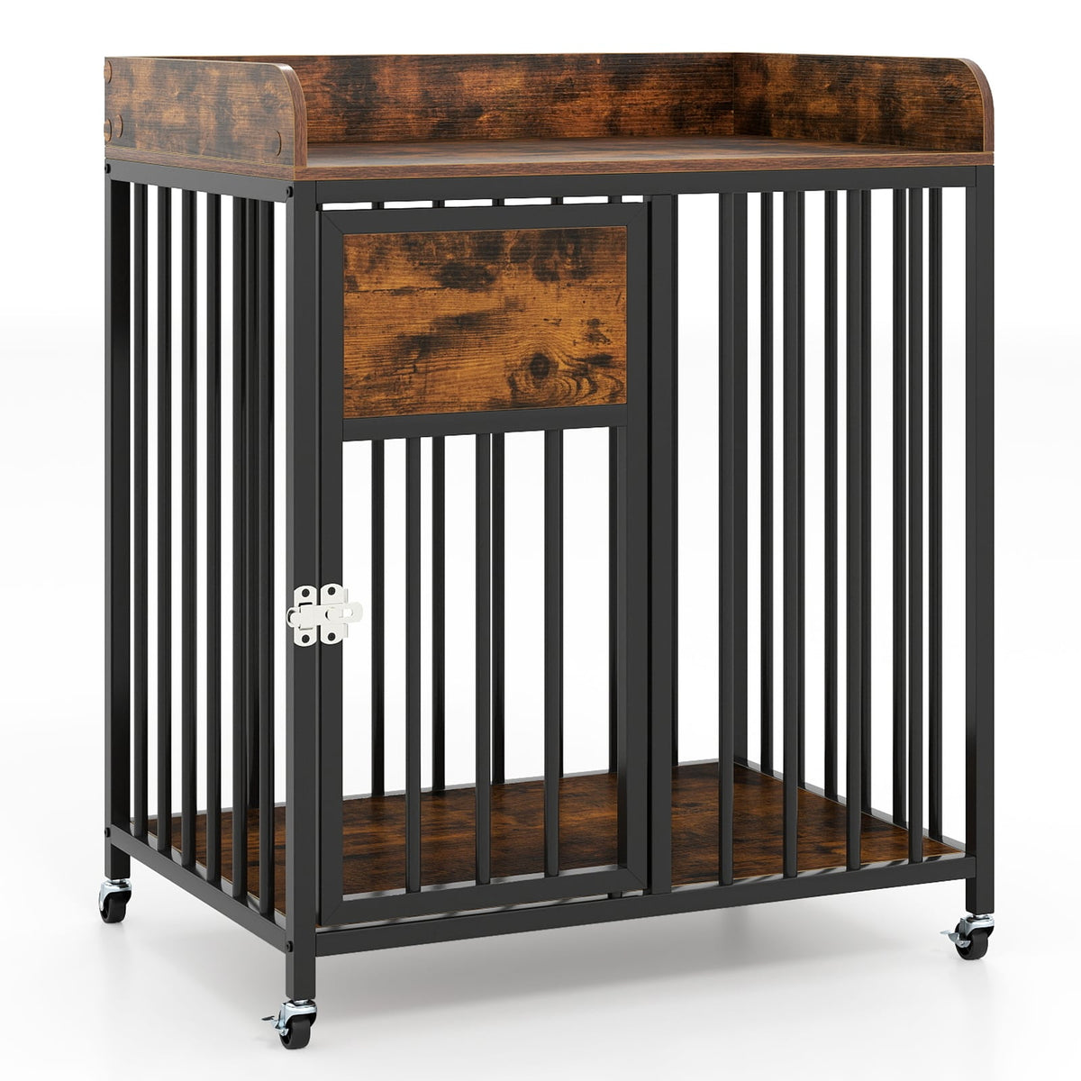 27.5 Inch Dog Crate Furniture with Wheels for Small Dogs and Puppies-Rustic Brown-Dog Kennels-DECOROLALA