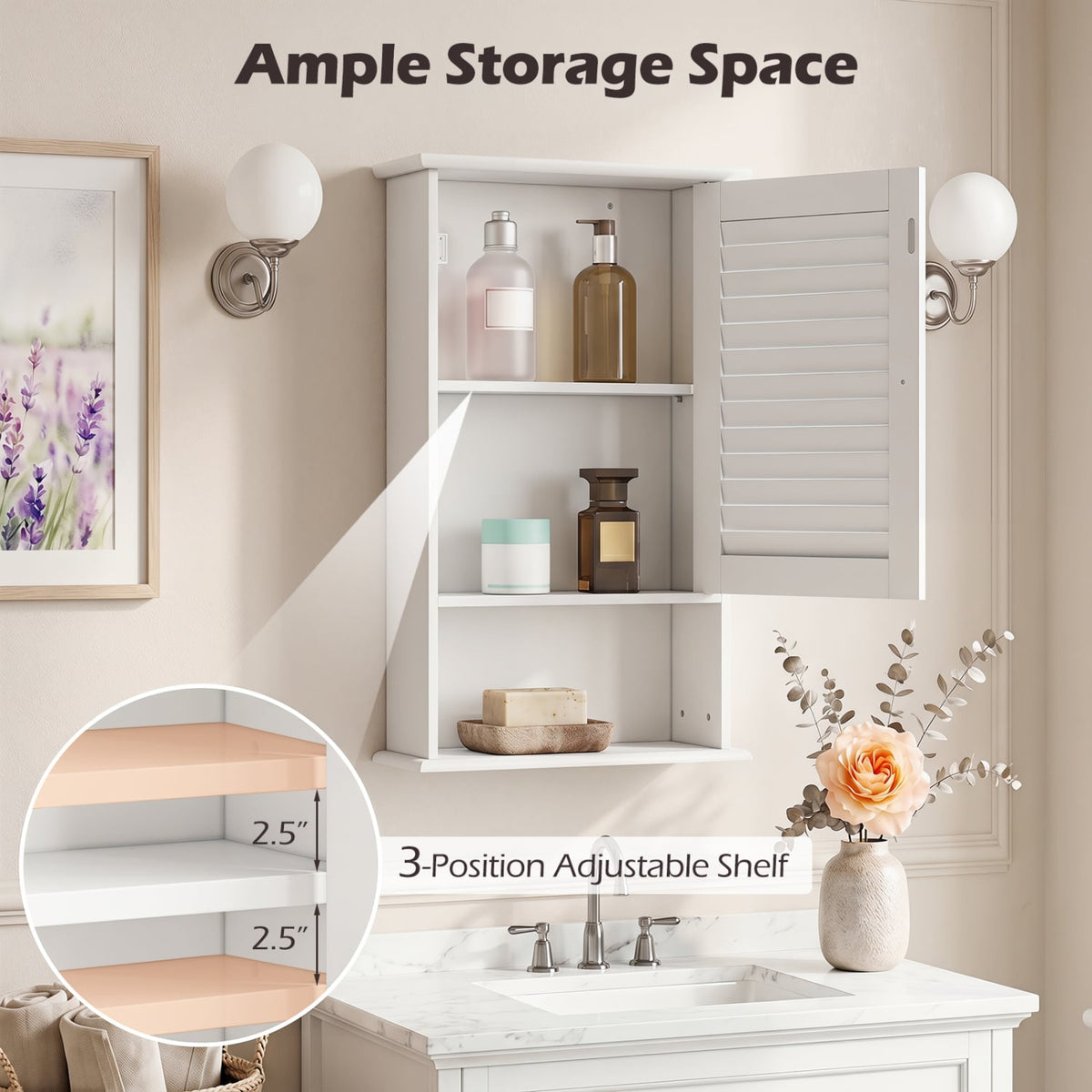 27.5 Inch H Wall Hanging Bathroom Storage Cabinet-Wall Cabinets-DECOROLALA
