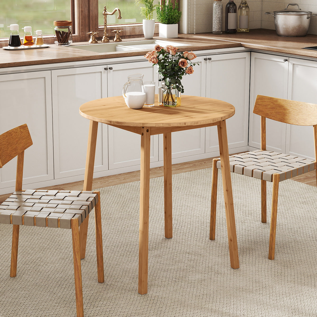 27.5 Inch Round Bamboo Dining Table for 2-4 Person-Natural-Dining Tables-DECOROLALA