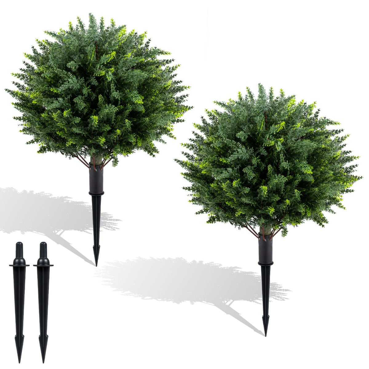 27.5 inch Artificial Cypress Topiary Trees with Ground Spikes Set of 2-Artificial Plants-DECOROLALA