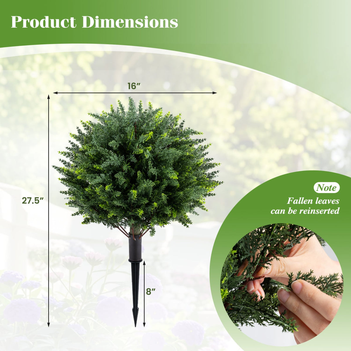 27.5 inch Artificial Cypress Topiary Trees with Ground Spikes Set of 2-Artificial Plants-DECOROLALA