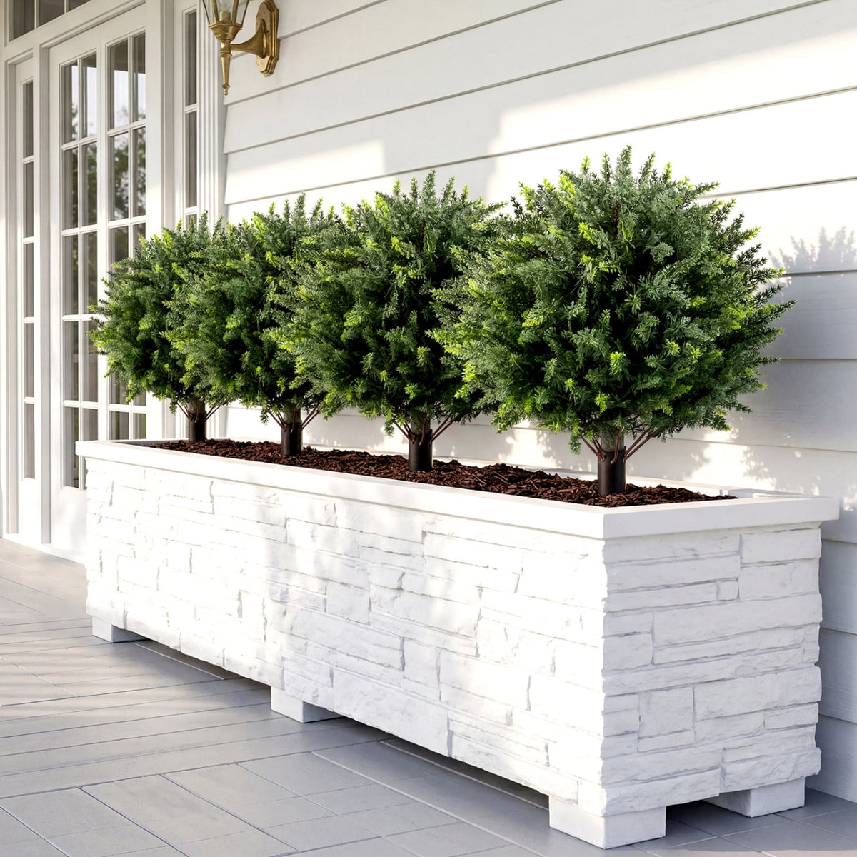 27.5 inch Artificial Cypress Topiary Trees with Ground Spikes Set of 2-Artificial Plants-DECOROLALA