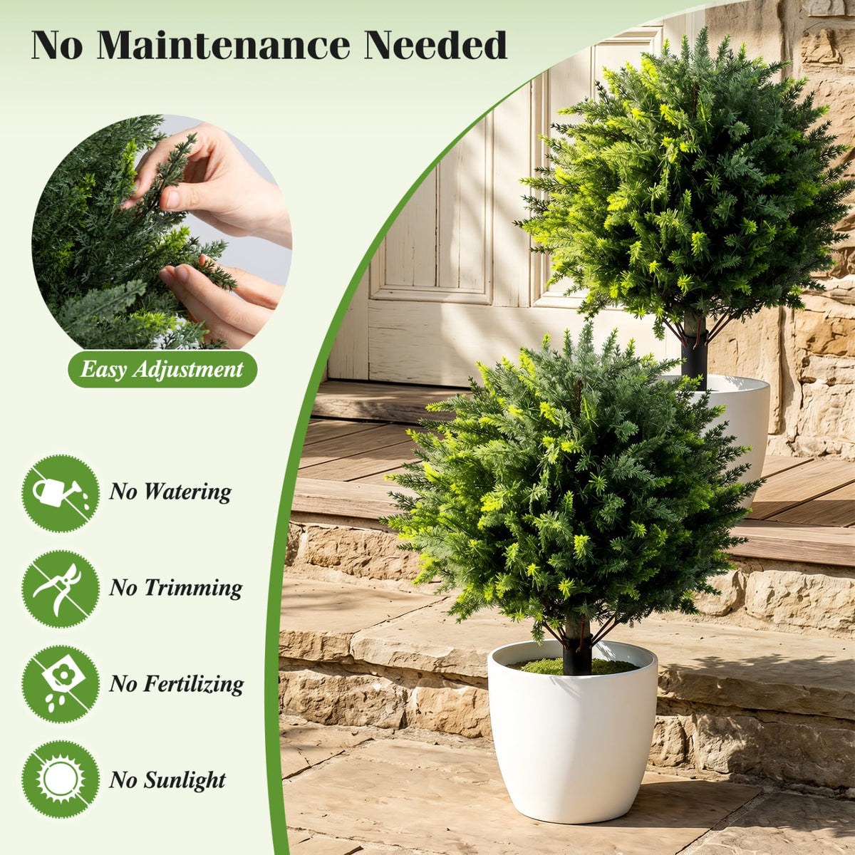 27.5 inch Artificial Cypress Topiary Trees with Ground Spikes Set of 2-Artificial Plants-DECOROLALA