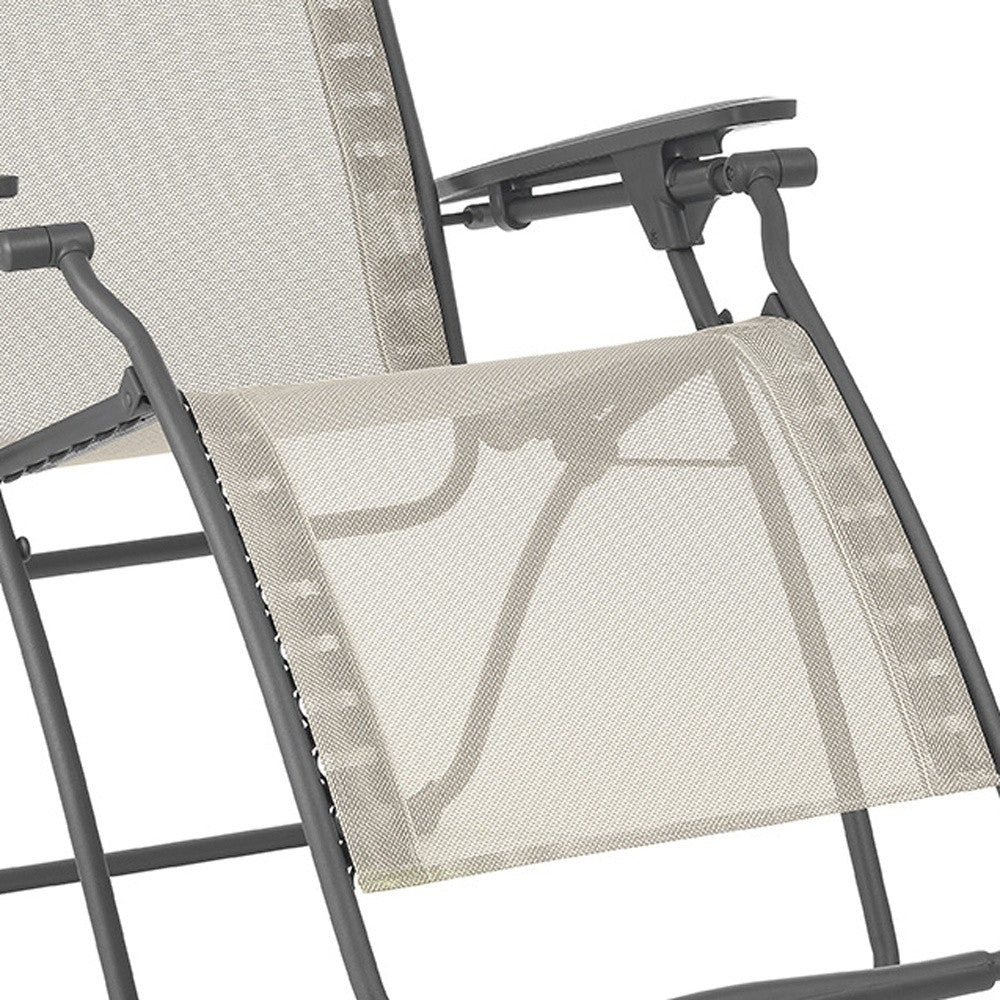 28" Beige and Gray Metal Zero Gravity Chair-Outdoor Chairs-DECOROLALA