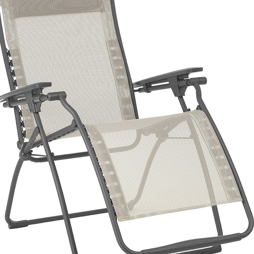 28" Beige and Gray Metal Zero Gravity Chair-Outdoor Chairs-DECOROLALA