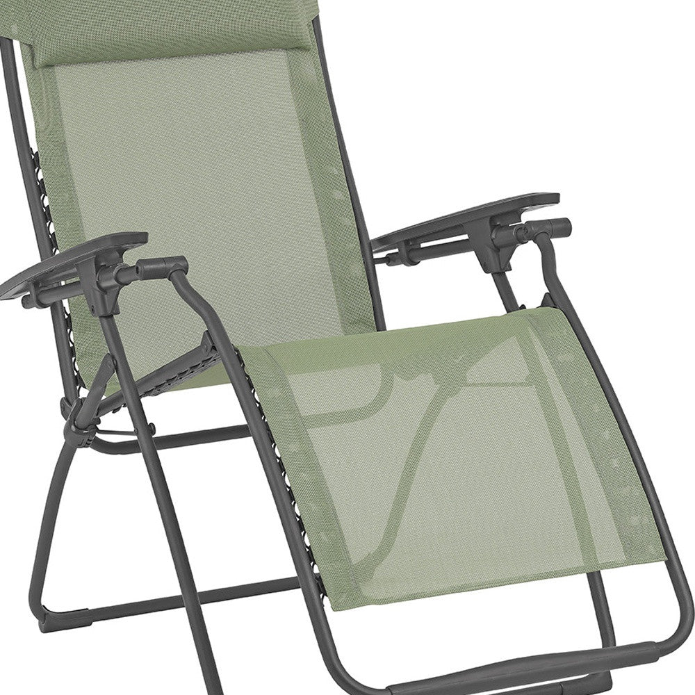 28" Beige and Gray Metal Zero Gravity Chair-Outdoor Chairs-DECOROLALA