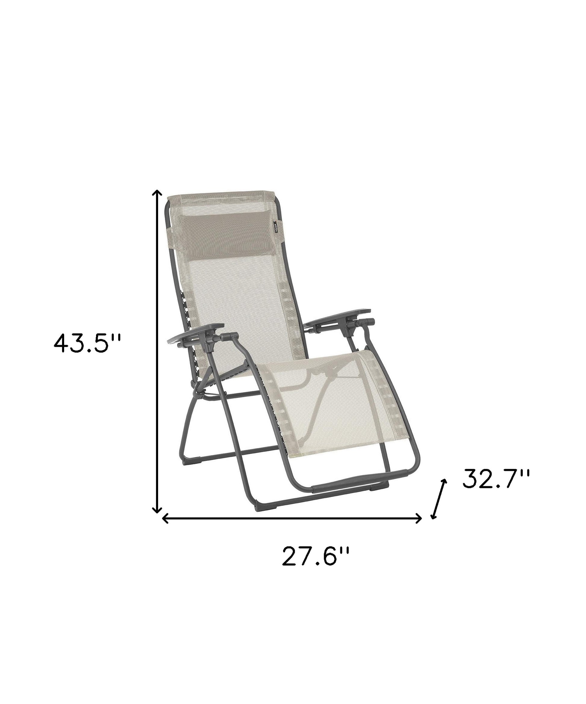 28" Beige and Gray Metal Zero Gravity Chair-Outdoor Chairs-DECOROLALA