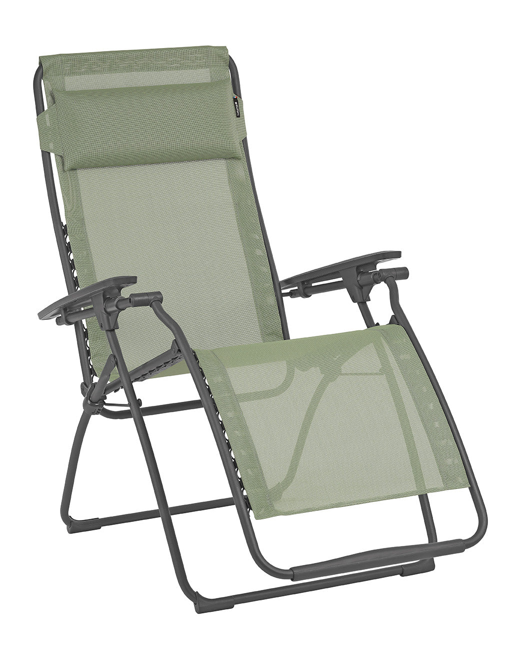 28" Beige and Gray Metal Zero Gravity Chair-Outdoor Chairs-DECOROLALA