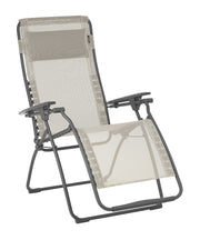 28" Beige and Gray Metal Zero Gravity Chair-Outdoor Chairs-DECOROLALA