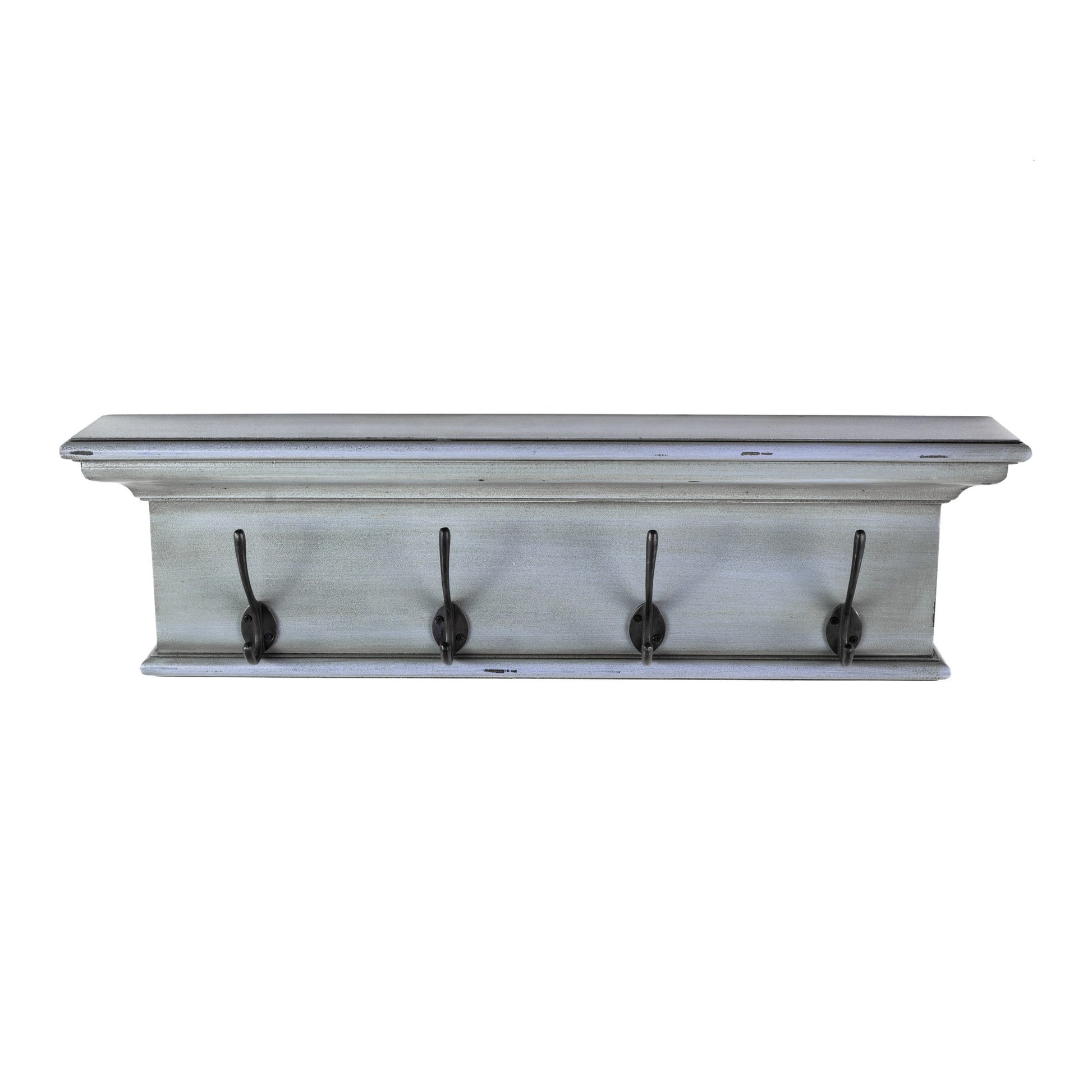 28" Black And Blue Solid Wood Four Hook Wall Mount Coat Rack-Coat Hangers-DECOROLALA