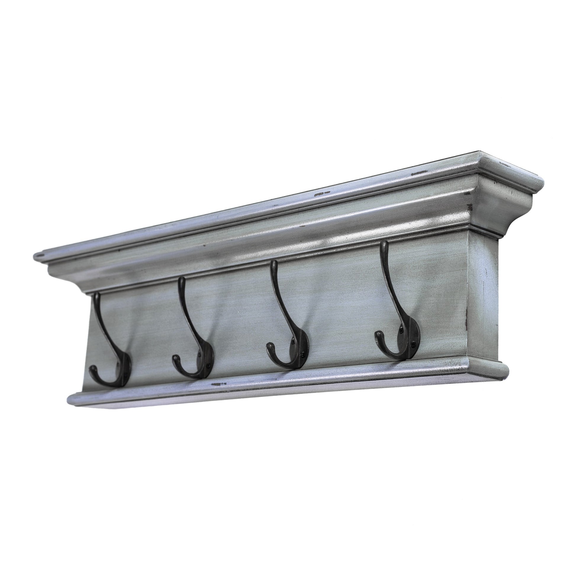 28" Black And Blue Solid Wood Four Hook Wall Mount Coat Rack-Coat Hangers-DECOROLALA