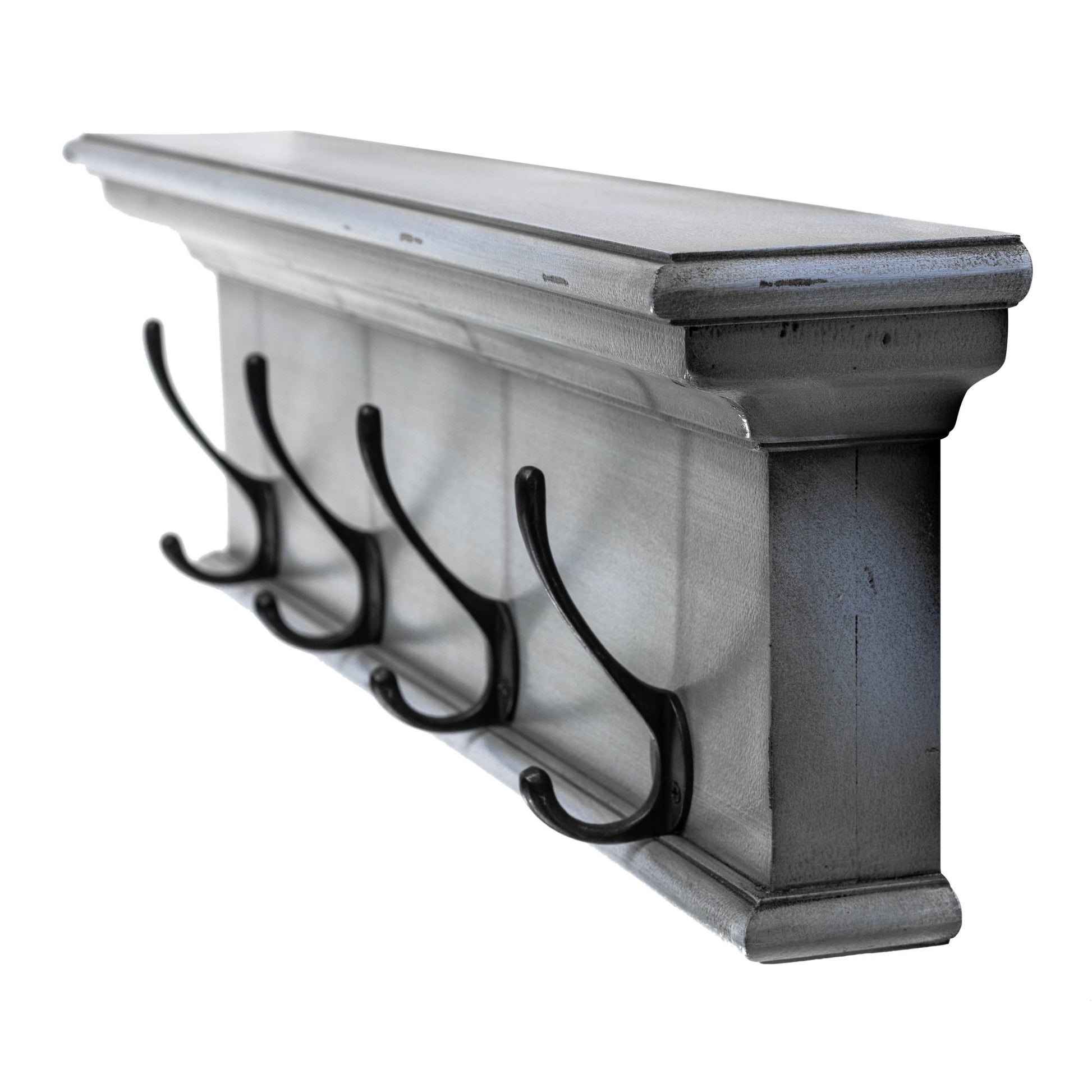 28" Black And Blue Solid Wood Four Hook Wall Mount Coat Rack-Coat Hangers-DECOROLALA