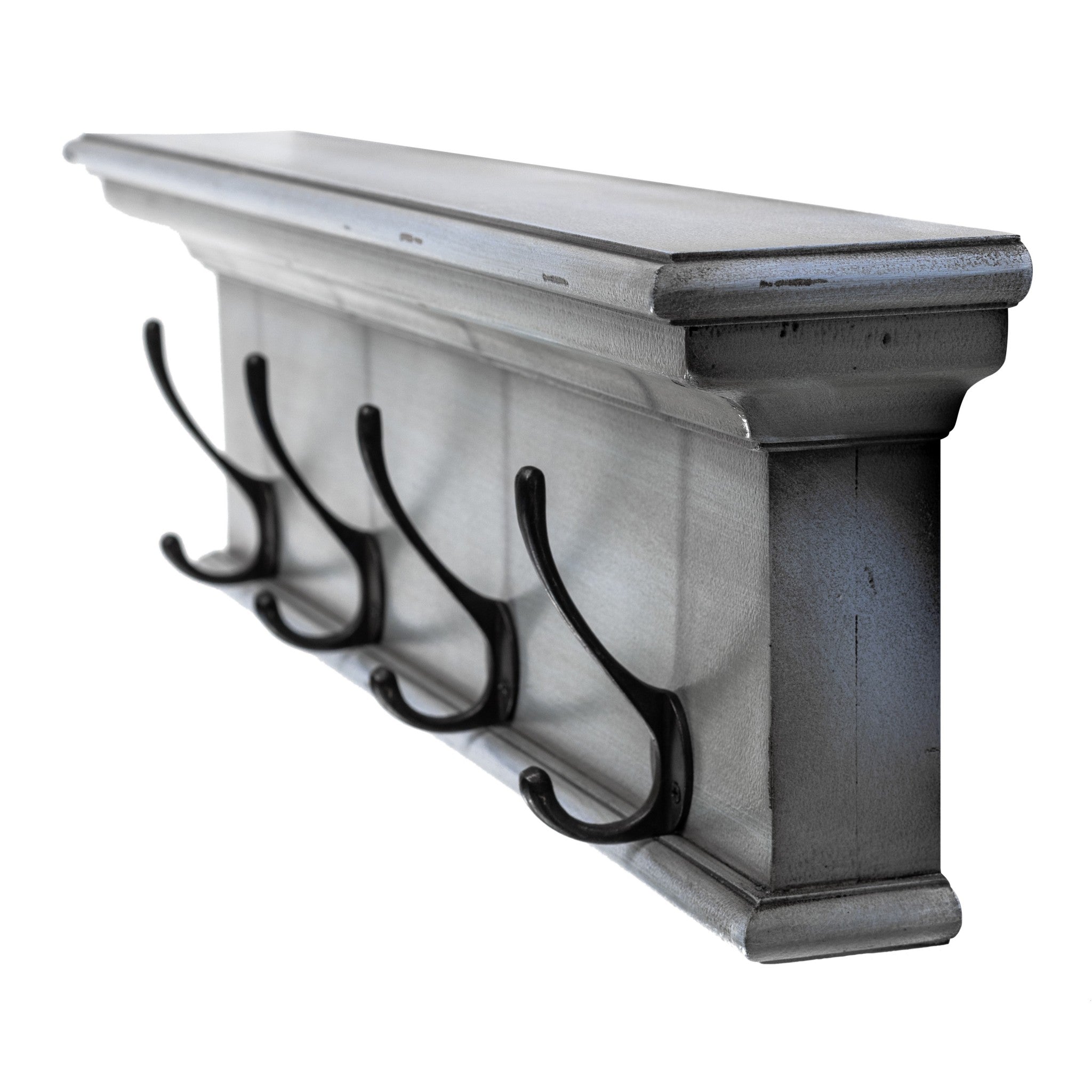 28" Black And Blue Solid Wood Four Hook Wall Mount Coat Rack-Coat Hangers-DECOROLALA