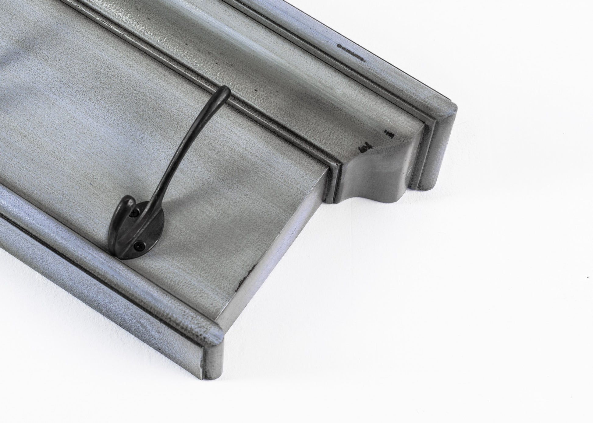 28" Black And Blue Solid Wood Four Hook Wall Mount Coat Rack-Coat Hangers-DECOROLALA