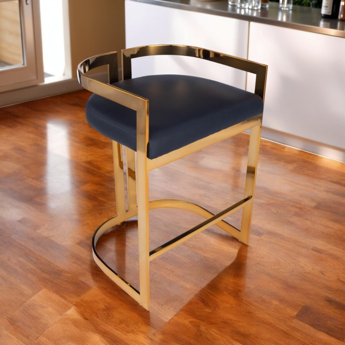 28" Black and Gold Iron Low Back Counter Height Bar Chair-Bar Chairs-DECOROLALA