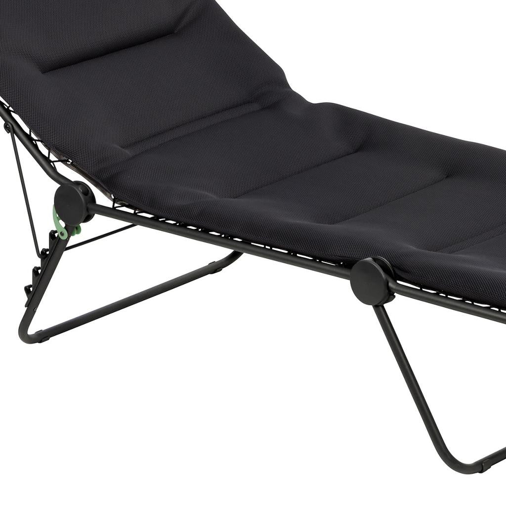 28" Black and Steel Outdoor Chaise Lounge with Black Cushion-Outdoor Chairs-DECOROLALA