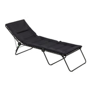 28" Black and Steel Outdoor Chaise Lounge with Black Cushion-Outdoor Chairs-DECOROLALA