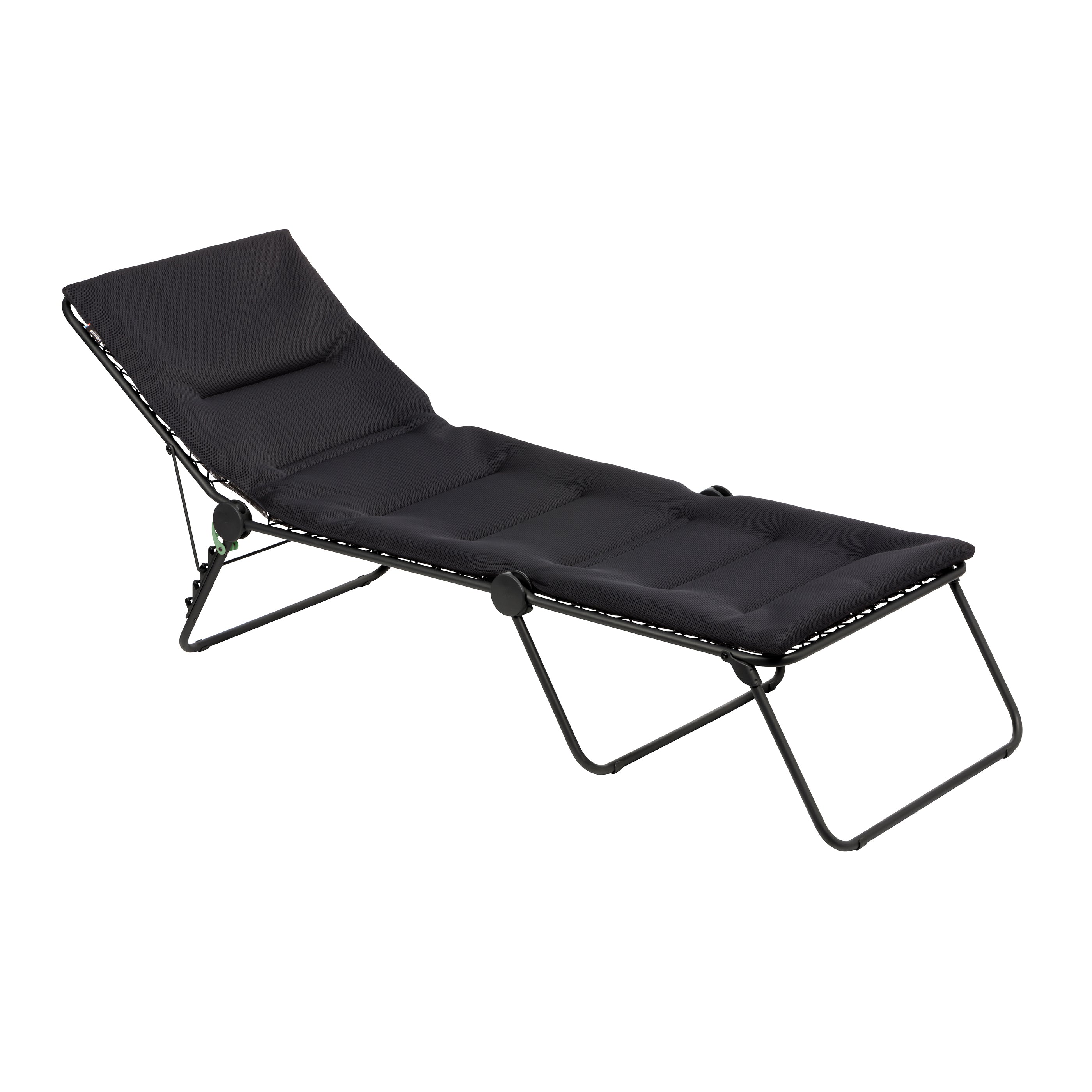 28" Black and Steel Outdoor Chaise Lounge with Black Cushion-Outdoor Chairs-DECOROLALA