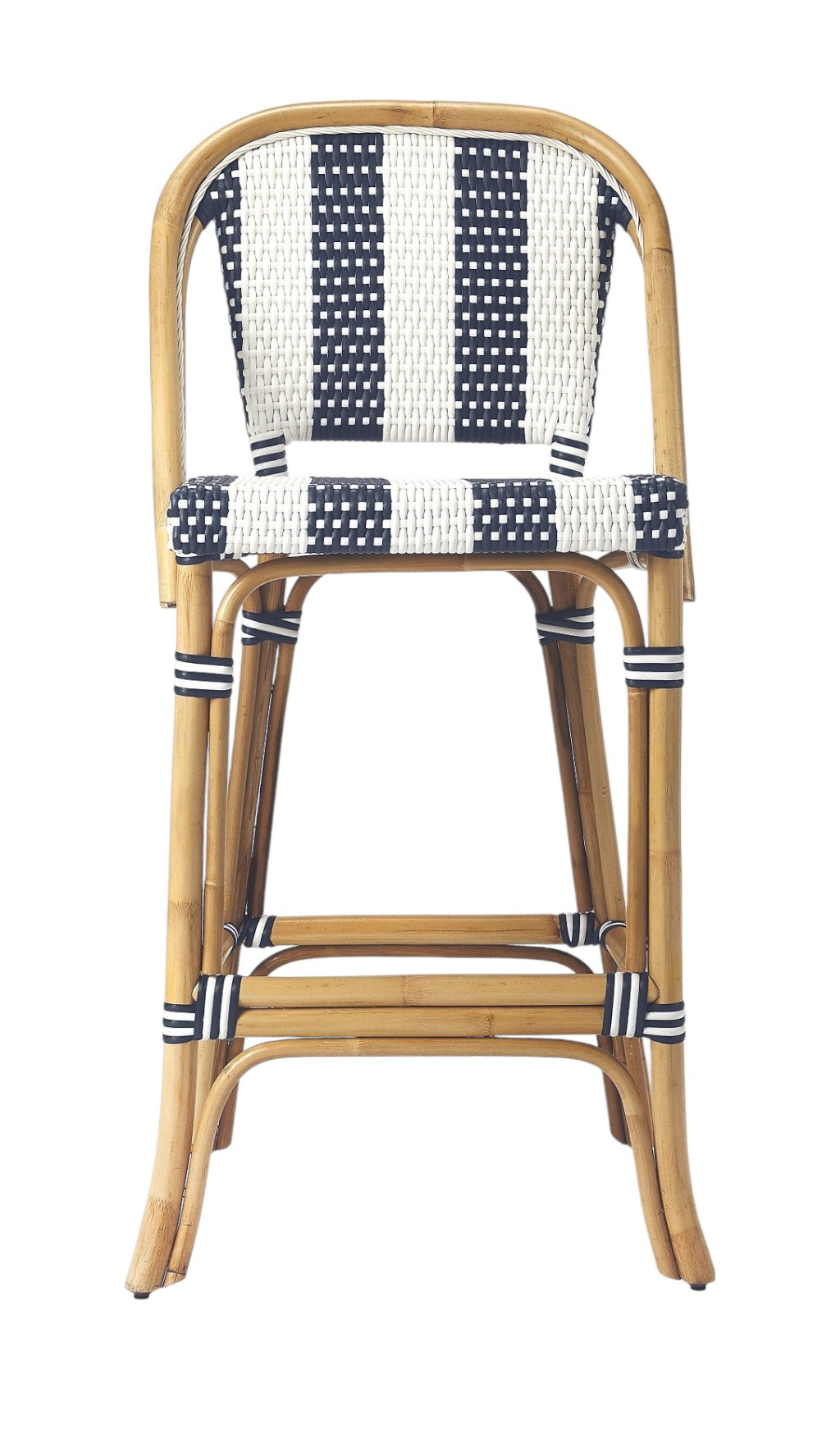 28" Blue and White and Natural Rattan Bar Chair-Bar Chairs-DECOROLALA