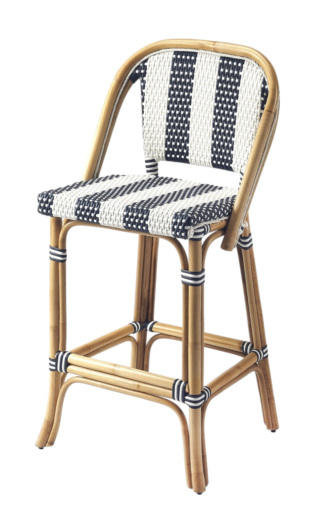 28" Blue and White and Natural Rattan Bar Chair-Bar Chairs-DECOROLALA