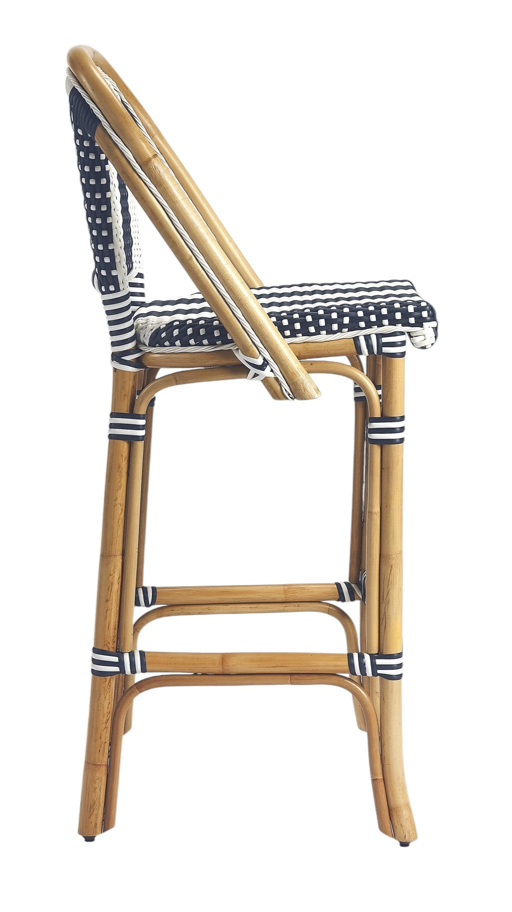 28" Blue and White and Natural Rattan Bar Chair-Bar Chairs-DECOROLALA