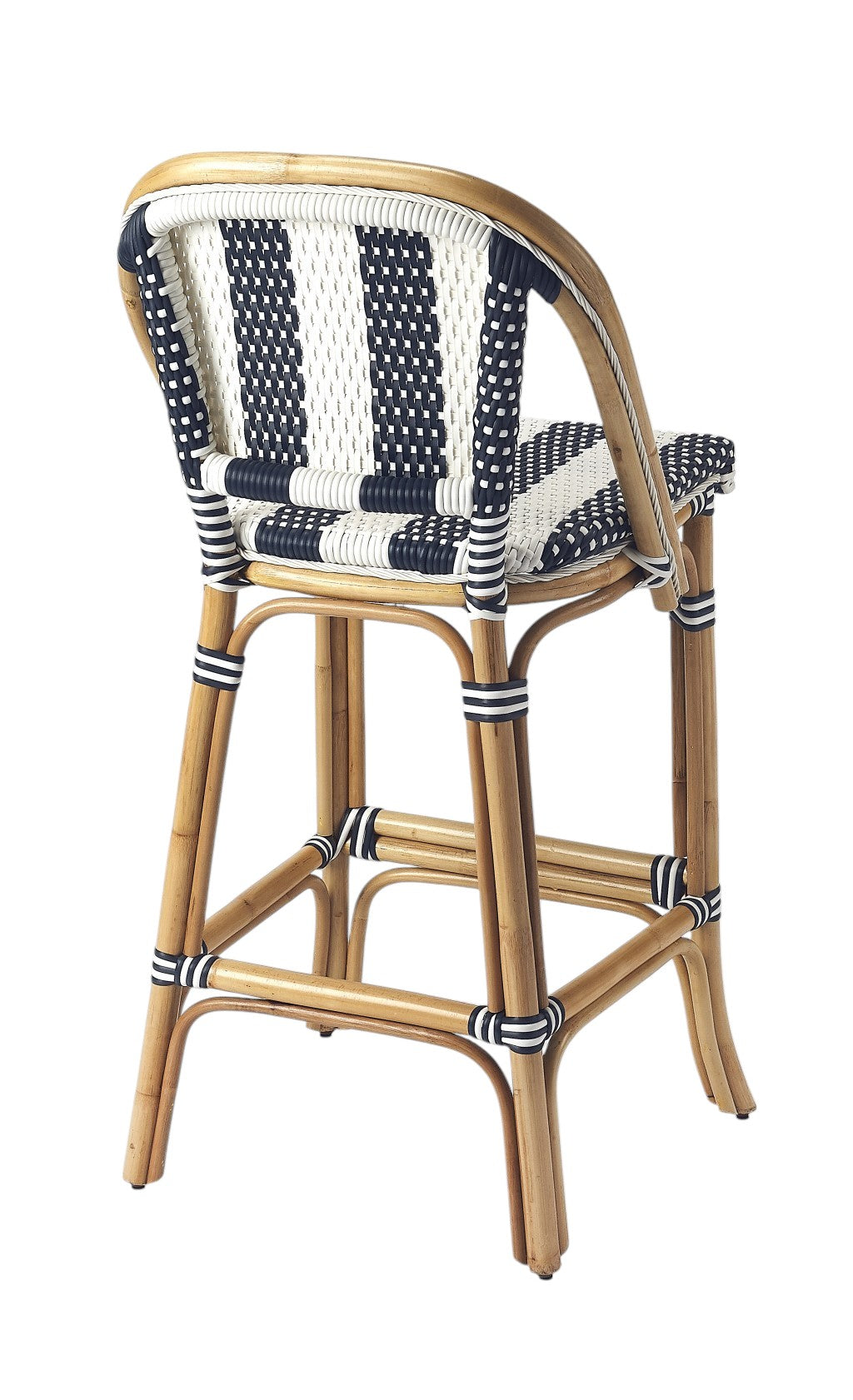 28" Blue and White and Natural Rattan Bar Chair-Bar Chairs-DECOROLALA