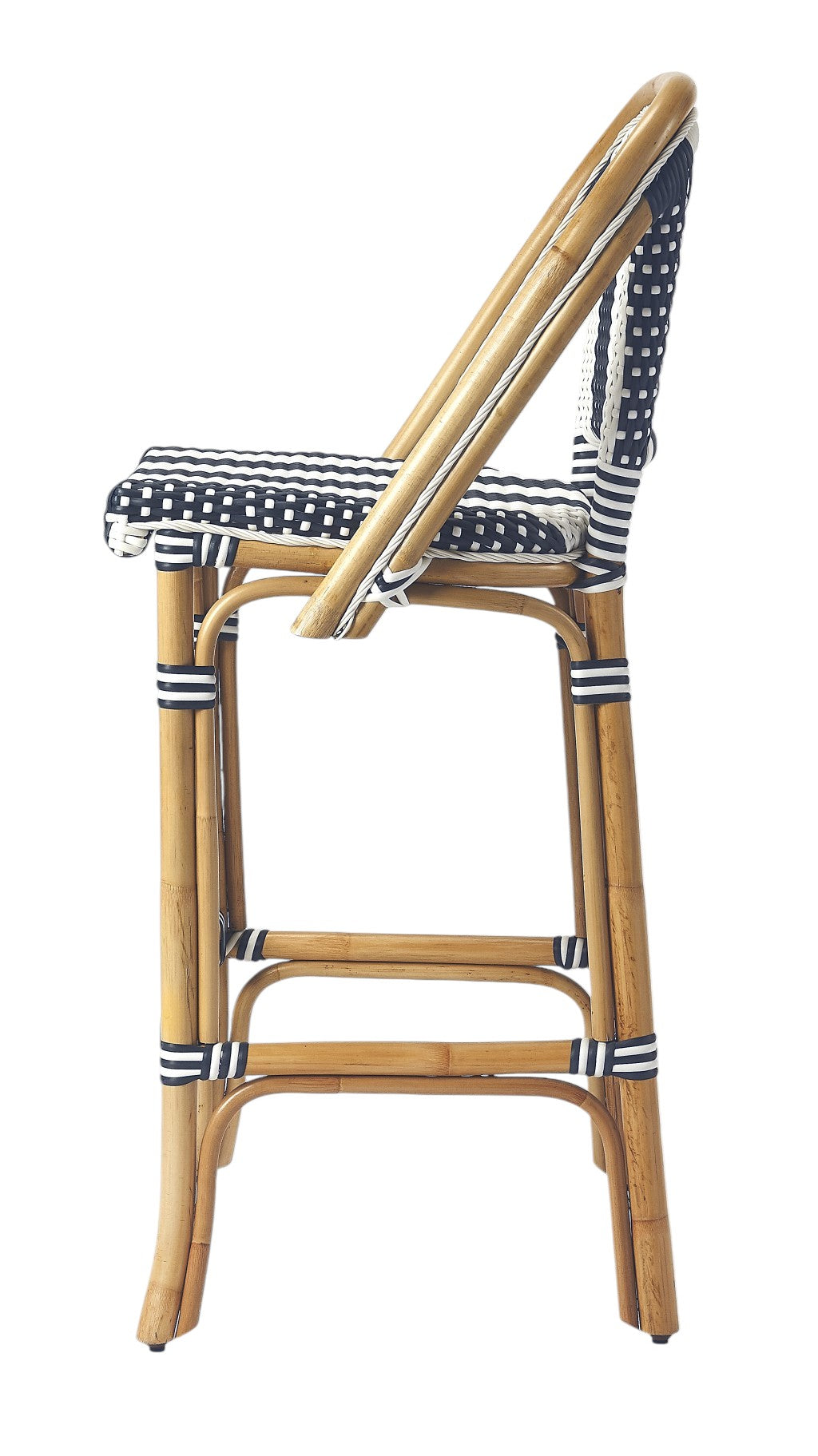 28" Blue and White and Natural Rattan Bar Chair-Bar Chairs-DECOROLALA