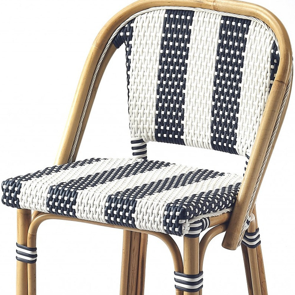 28" Blue and White and Natural Rattan Bar Chair-Bar Chairs-DECOROLALA
