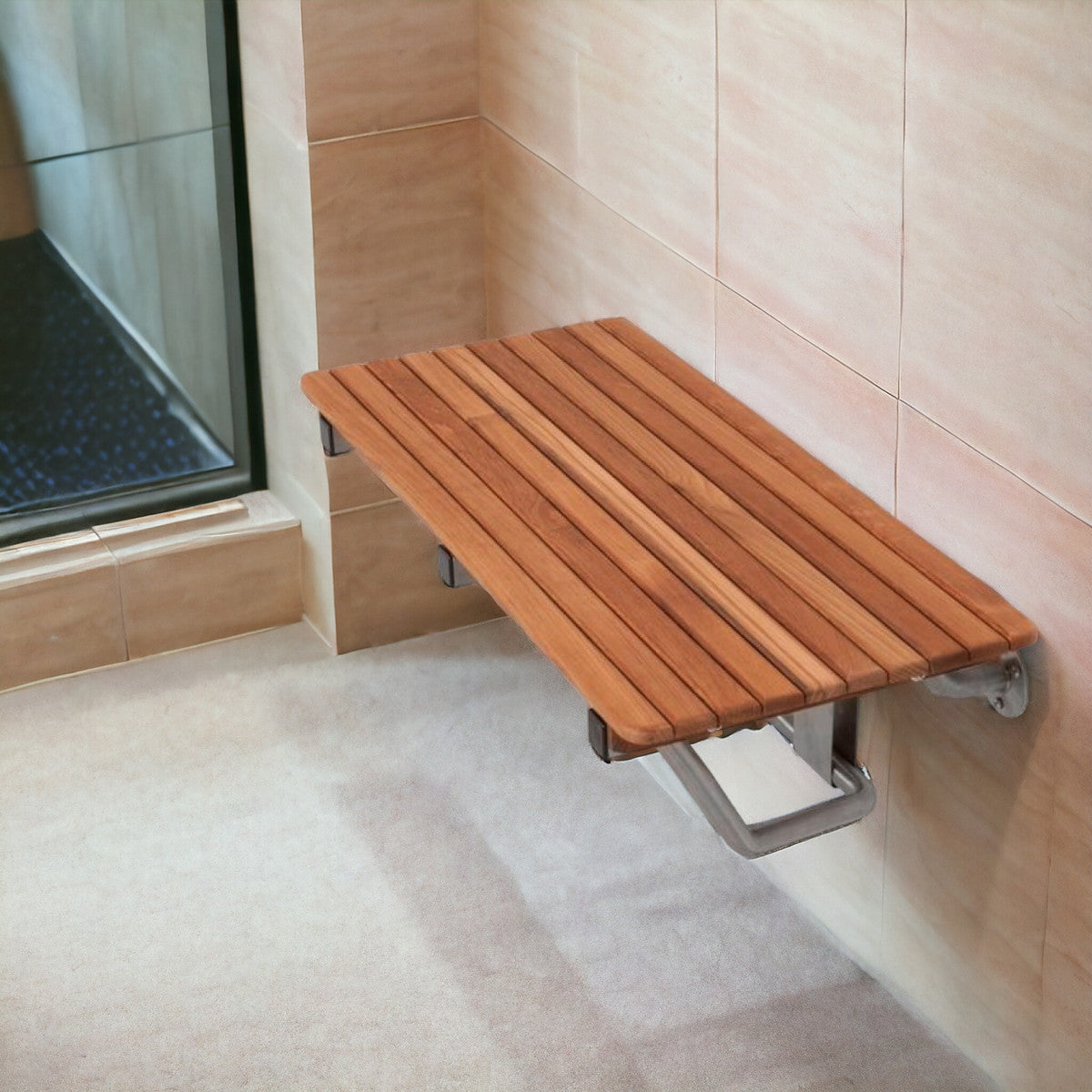 28" Brown Premium Wall Mount Teak Shower Bench-Shower Benches-DECOROLALA