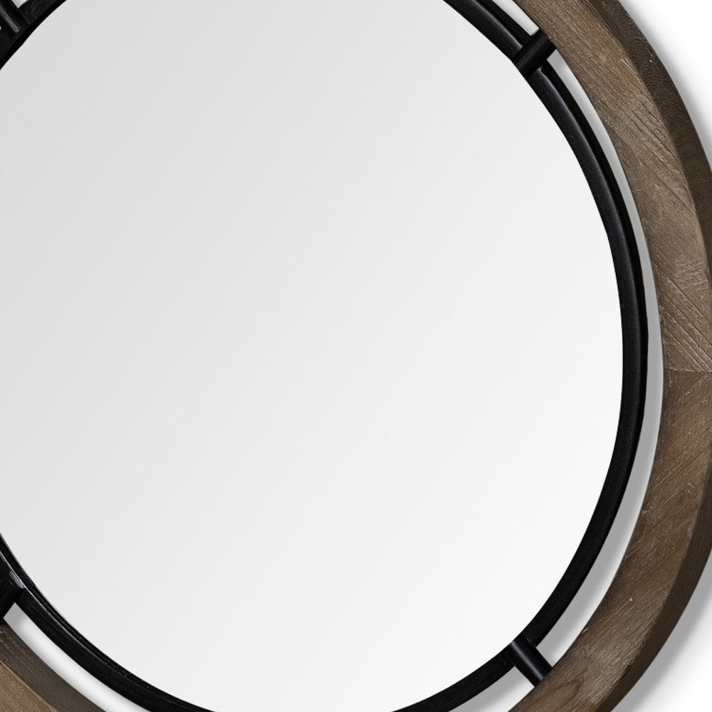 28" Brown Round Wood Framed Accent Mirror-Mirrors-DECOROLALA