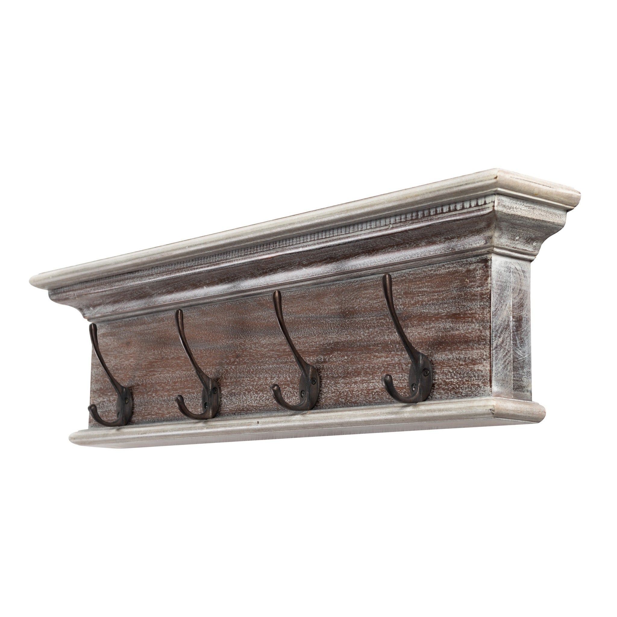 28" Brown Solid Wood Four Hook Wall Mount Coat Rack-Coat Hangers-DECOROLALA