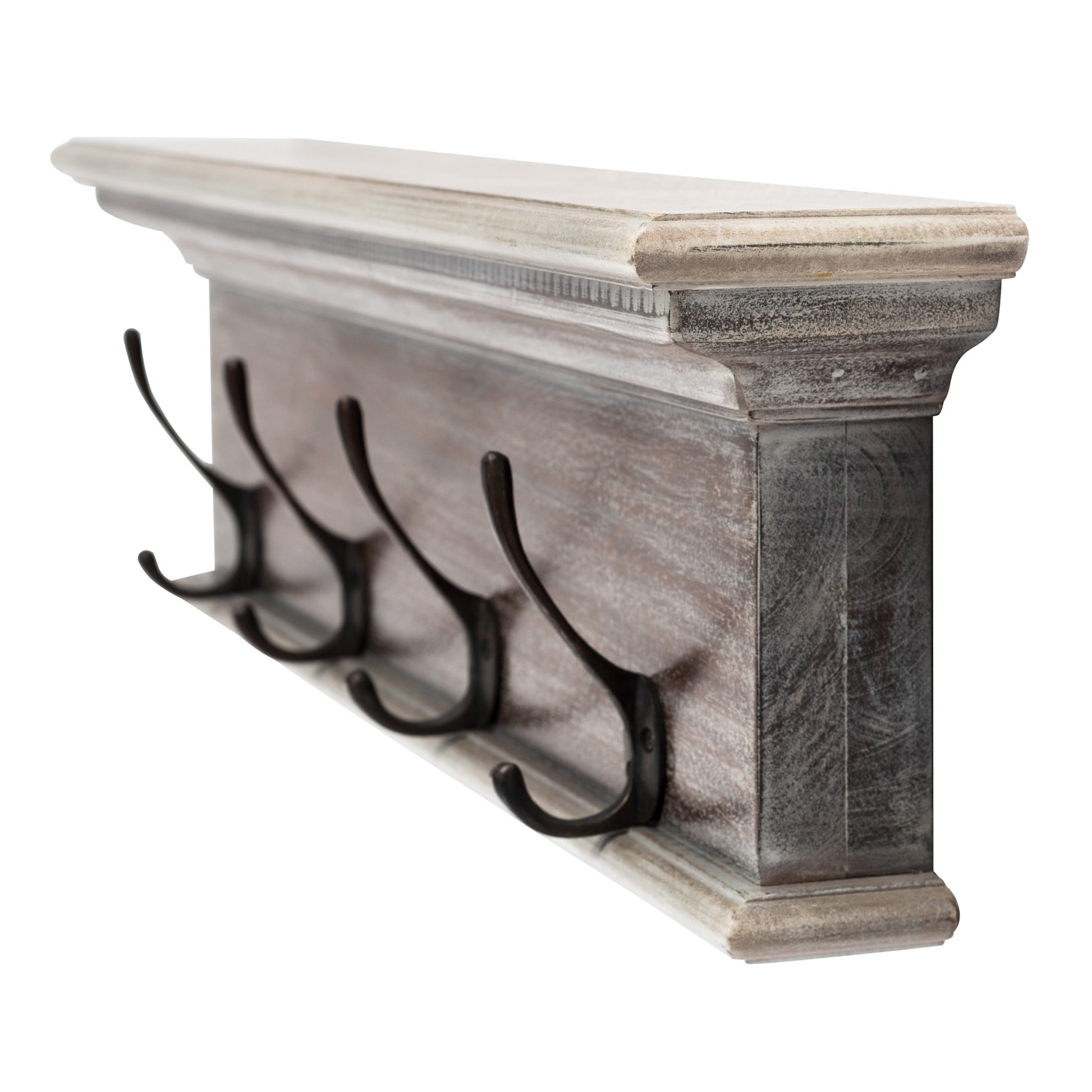 28" Brown Solid Wood Four Hook Wall Mount Coat Rack-Coat Hangers-DECOROLALA