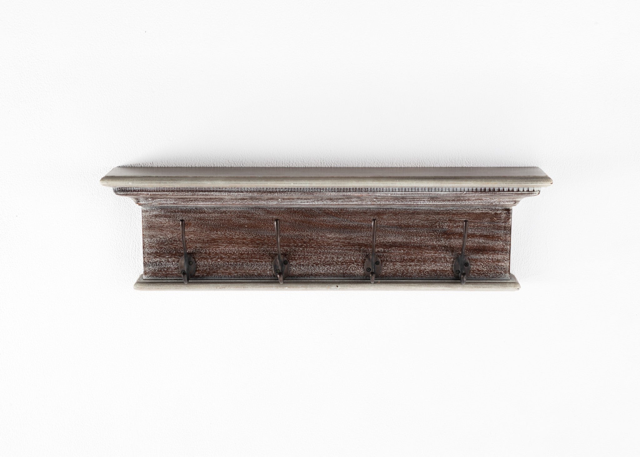 28" Brown Solid Wood Four Hook Wall Mount Coat Rack-Coat Hangers-DECOROLALA