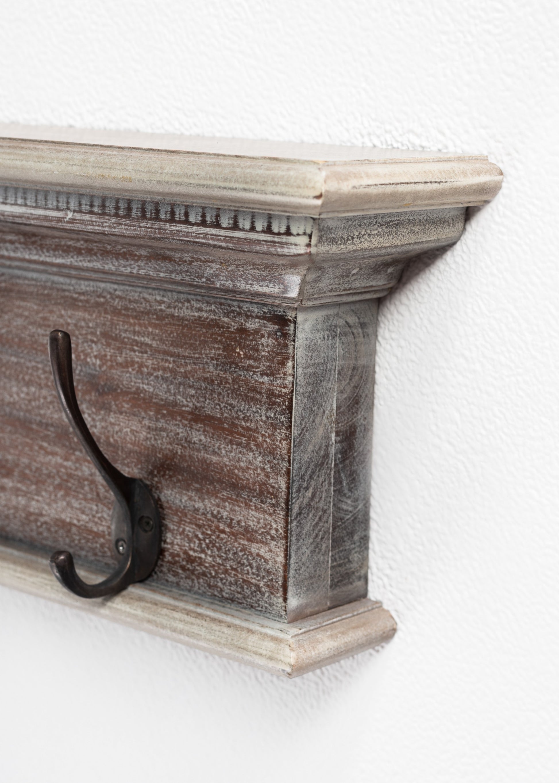 28" Brown Solid Wood Four Hook Wall Mount Coat Rack-Coat Hangers-DECOROLALA